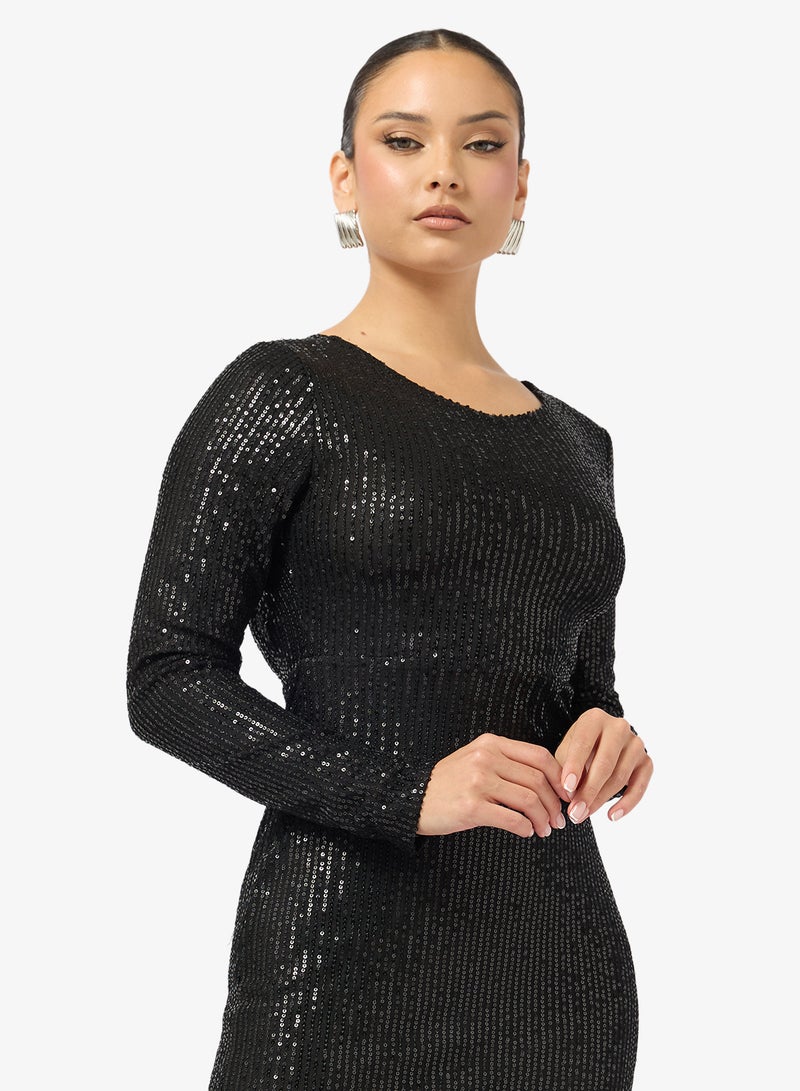 Ginger Sequin Embellished Evening Backless Dress - Image 3